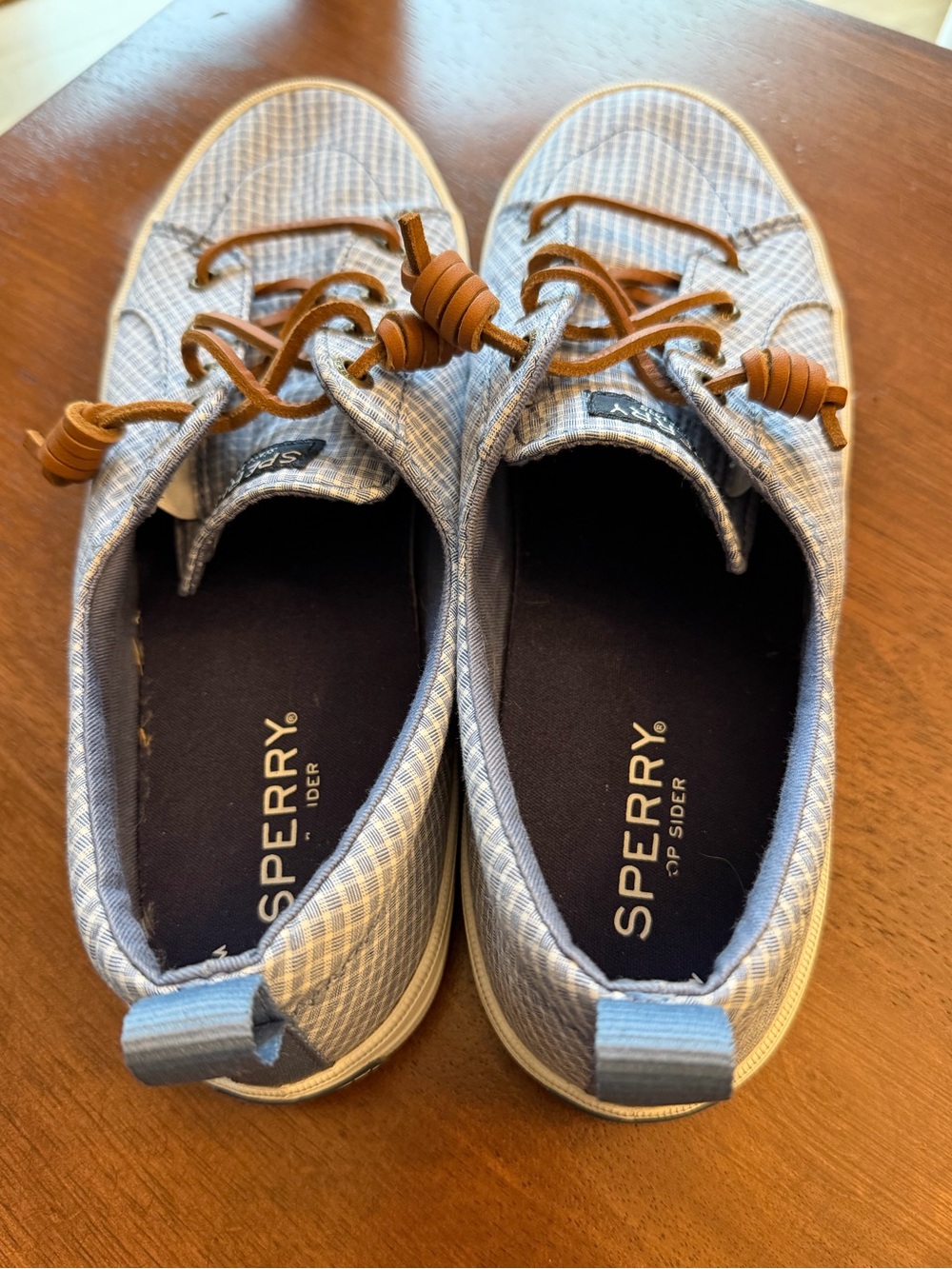 Sperry Light Blue Plaid Slip On Sneakers - Picture 4 of 11